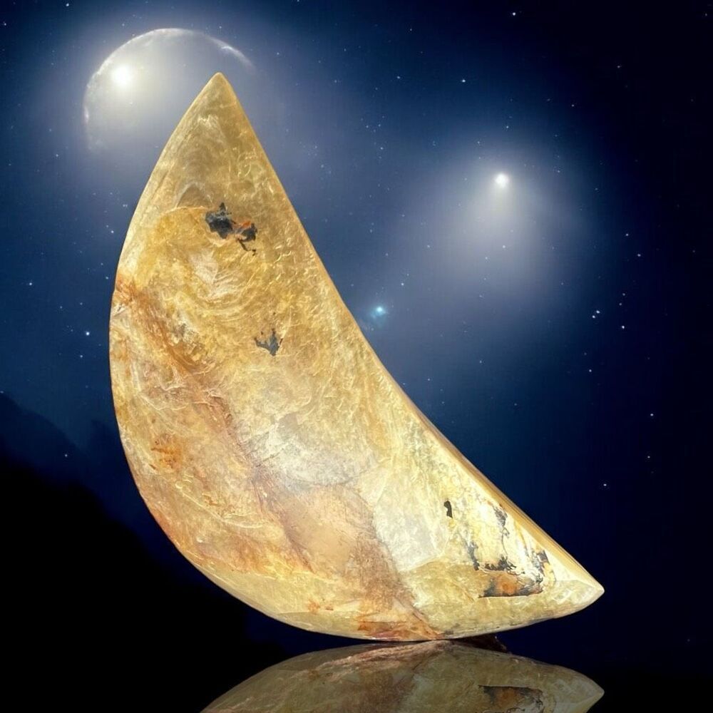 Golden‎ Mica Crystal Crescent Moon Carving